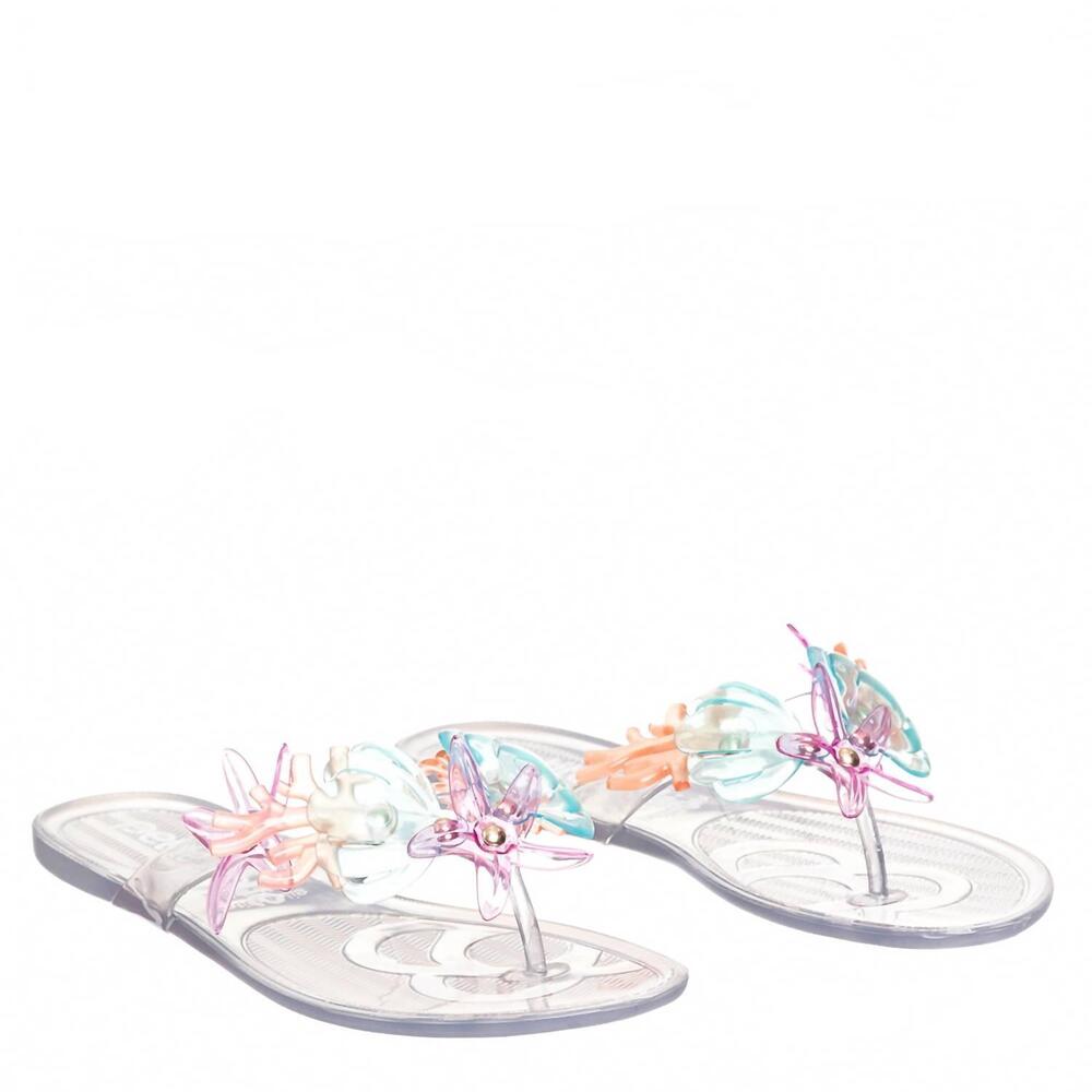 NEW PETITE JOLIE women's lucky sea life translucent coral thong flip flops